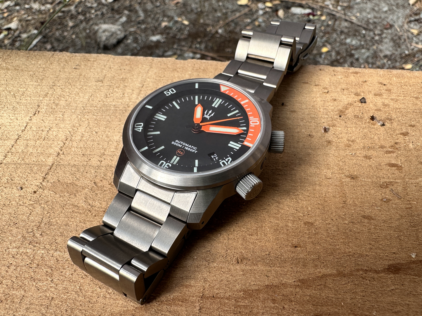 Titanium DC-50 Dual Crown 50ATM Diver Automatic Watch With Date + Bracelet by Maratac®!